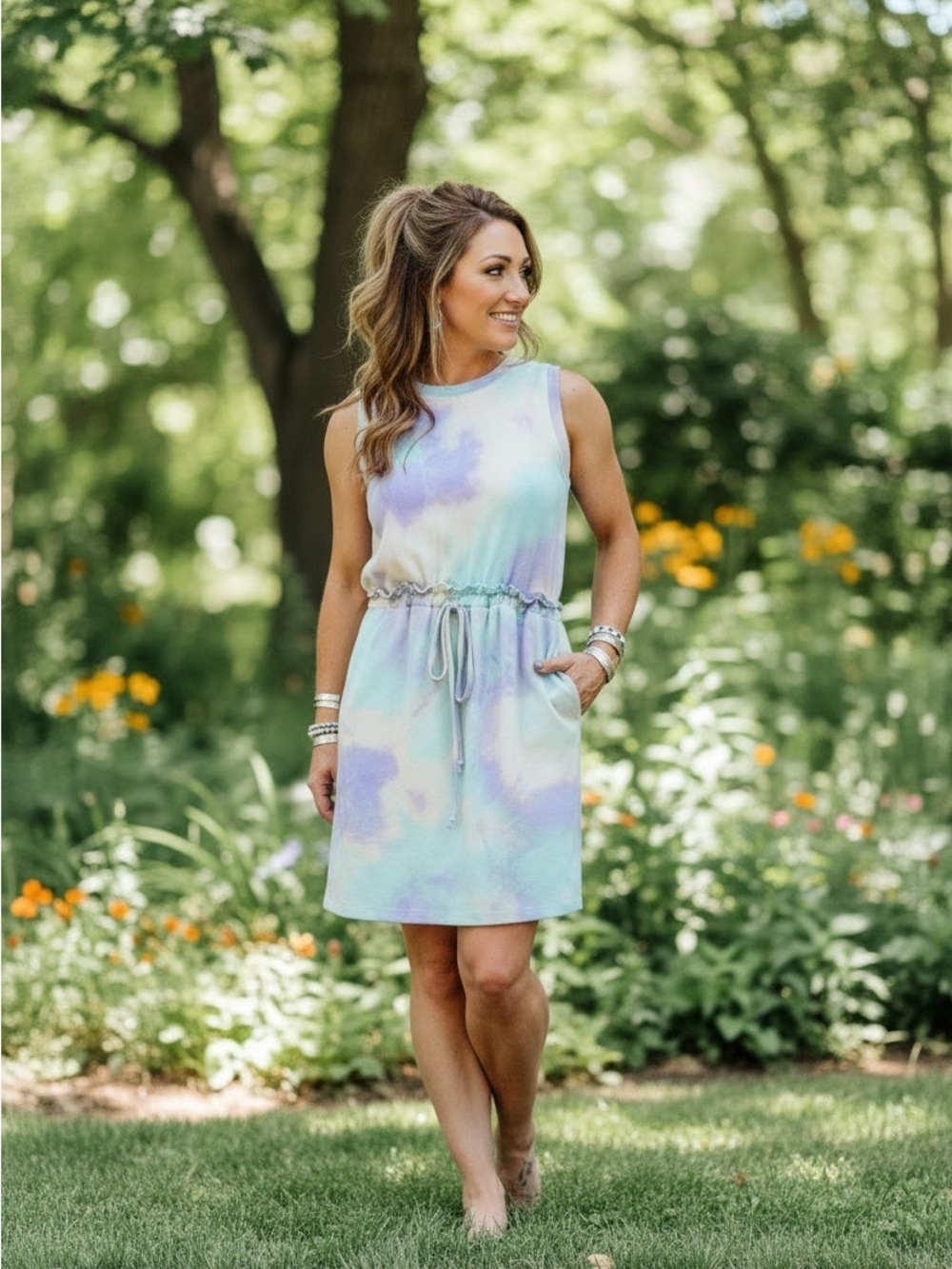 First Love Tie-Dye Mini Dress in Lavender, Mint & Cream